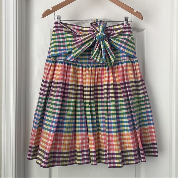 Pre Owned J. Crew Tie Bow Front Skirt in Rainbow Gingham Sz 0 - Picture 7 of 9